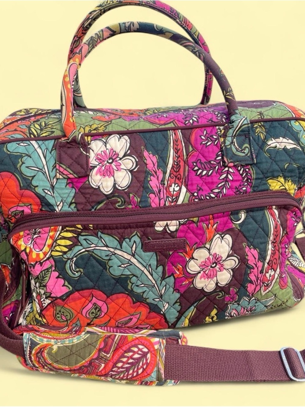 Vera Bradley Lilac Paisley plum purple Floral Quilted Travel Duffel